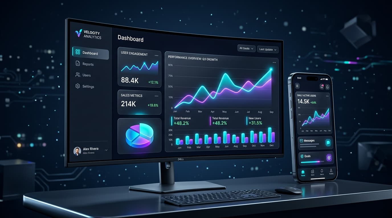 Raveliant Growth Dashboard & Mobile App Showcase
